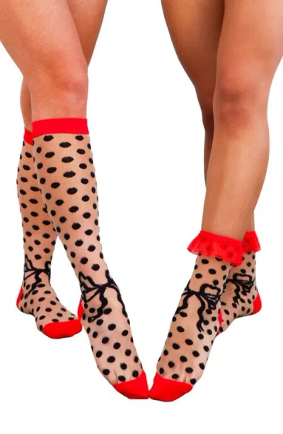 Sock Candy Assorted 2-pack Sheer Polka Dot Socks In Red
