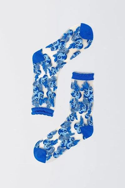Sock Candy Blueberry Ruffle Sheer Sock In Blue, Women's At Urban Outfitters