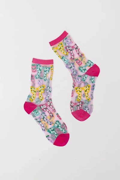 Sock Candy Bows And Jam Shimmer Sheer Sock In Pink, Women's At Urban Outfitters