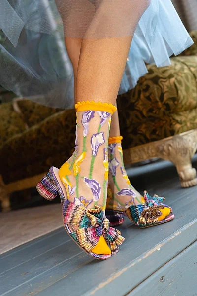 Sock Candy Calla Lily Sheer Sock In Purple, Women's At Urban Outfitters In Yellow