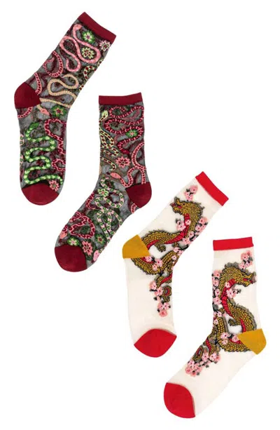 Sock Candy Fire & Scales Sheer Crew Socks In Multi