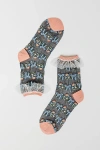 Sock Candy Floral Bow Ruffle Black Sheer Sock In Black Multi