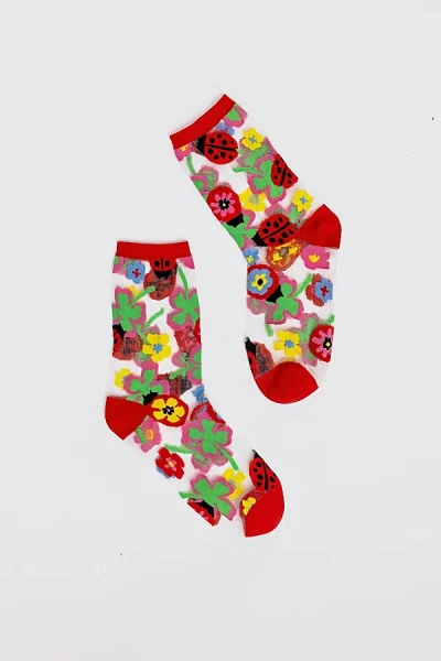 Sock Candy Lucky Ladybug Sheer Sock, Women's At Urban Outfitters In Multi