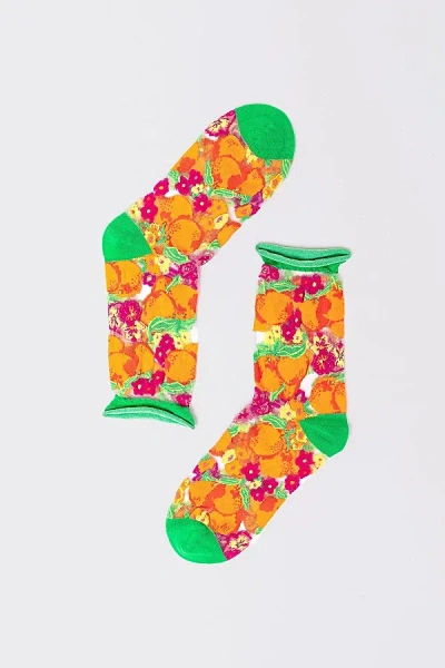 Sock Candy Orange Floral Sheer Sock In Orange, Women's At Urban Outfitters In Multi