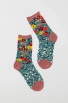 Sock Candy Tapestry Vines Sheer Crew Sock In Turquoise