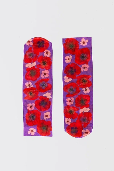 Sock Candy Watercolor Poppy Printed Sock In Purple, Women's At Urban Outfitters In Red