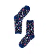 Sock Candy Bold Blue Floral Sheer Sock In Blue, Women's At Urban Outfitters In Floral