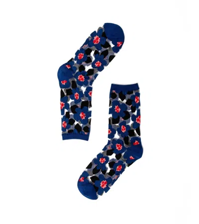 SOCK CANDY WOMEN'S BOLD BLUE FLORAL SHEER SOCK