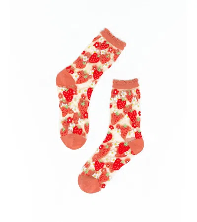 Sock Candy Women's Strawberry Daisy Ruffle Sheer Sock