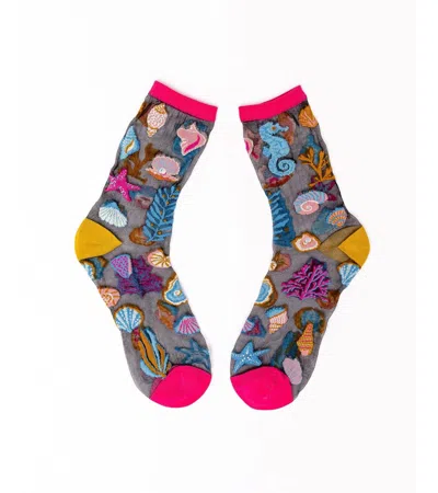 Sock Candy Women's Under The Sea Black Sheer Sock In Shells