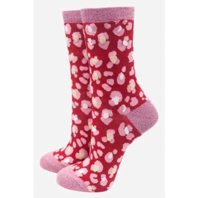 Sock Talk Women's All Over Animal Print With Glitter Bamboo Socks In Red
