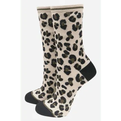 Sock Talk Women's All Over Leopard Print Bamboo Socks Cream In Animal Print