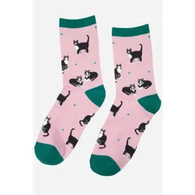 Sock Talk Women's Cat Print Bamboo Socks In Pink In Pattern