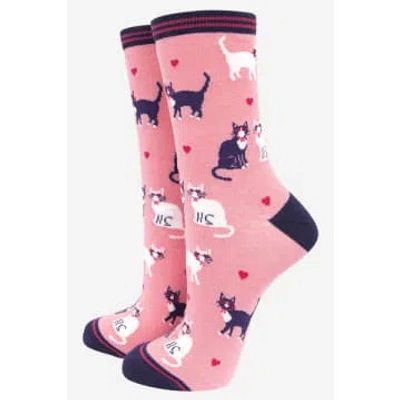 Sock Talk Women's Cats In Love Bamboo Socks In Pink