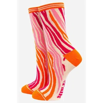 Sock Talk Women's Zebra Print Bamboo Socks In Orange Pink