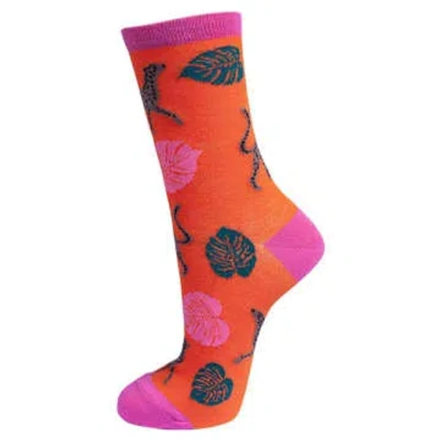 Sock Talk Womens Bamboo Ankle Socks Leopard Print Cheetah Animal Sock In Orange