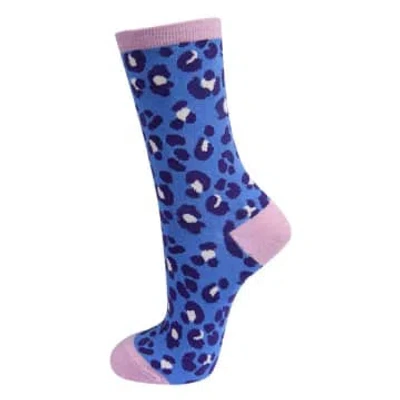 Sock Talk Womens Bamboo Leopard Print Socks Ladies Animal Print Blue