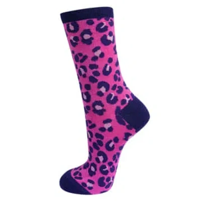 Sock Talk Womens Bamboo Leopard Print Socks Ladies Animal Print Pink In Purple