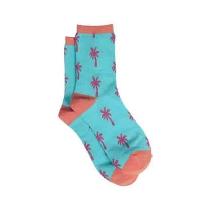 Sock Talk Womens Bamboo Socks Palm Tree Novelty Summer Ankle Socks In Blue
