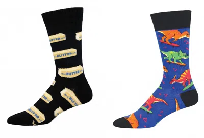 Socksmith Men's Straight Butter & Skate Or Dinosaur Socks - Set Of 2 Pair In Multi