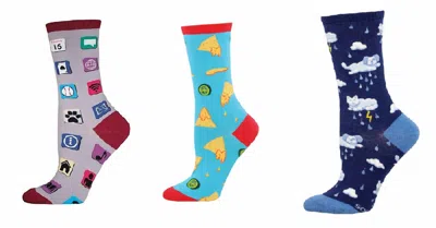 Socksmith Women's Apps & Nacho Business & Raining Cats And Dogs Socks - Set Of 3 Pair In Multi