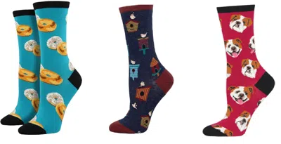 Socksmith Women's Bagel Schmear & Birdhouses & Incredibull Socks - Set Of 3 Pair In Multi