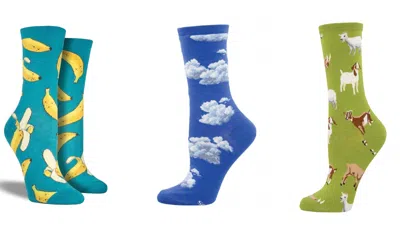 Socksmith Women's Bananas & Slightly Cloudy & Silly Billy Socks - Set Of 3 Pair In Multi In Blue