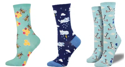 Socksmith Women's Busy Bees & Raining Cats And Dogs & Special Delivery Socks - Set Of 3 Pair In Multi In Green