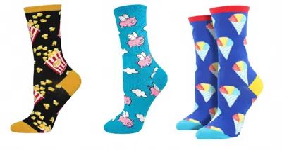 Socksmith Women's Classic Popcorn & When Pigs Fly & Have An Ice Day Socks - Set Of 3 Pair In Multi
