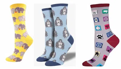 Socksmith Women's Elephant Love & Unlikely Friends & Apps Socks - Set Of 3 Pair In Multi