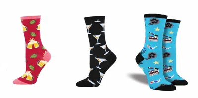 Socksmith Women's Hoppier Together & Stirred Martini & Movie Night Socks - Set Of 3 In Multi