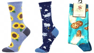 Socksmith Women's More Blooming & Raining Cats And Dogs & Cookies Socks - Set Of 3 Pair In Multi