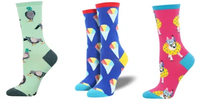Socksmith Women's Pigeon & Have An Ice Day & Doggy Paddle Socks - Set Of 3 Pair In Multi