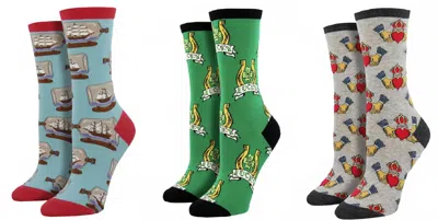 Socksmith Women's Ship In A Bottle & Luck Of The Irish & Claddagh Socks - Set Of 3 Pair In Multi