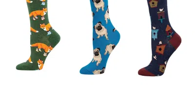 Socksmith Women's Socksy Foxes & Pugs & Birdhouses Socks - Set Of 3 Pair In Multi In Blue