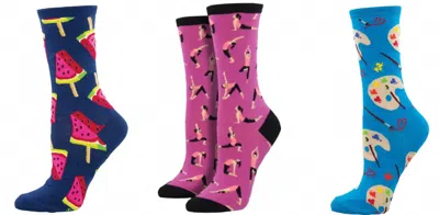Socksmith Women's Watermelon Pops & Yoga People & Lovely Art Socks - Set Of 3 Pair In Multi
