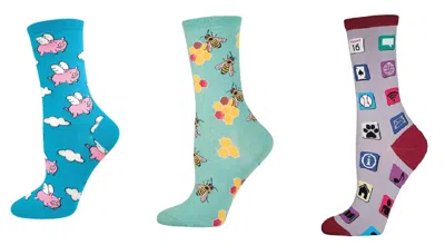 Socksmith Women's When Pigs Fly & Busy Bees & Apps Socks - Set Of 3 Pair In Multi