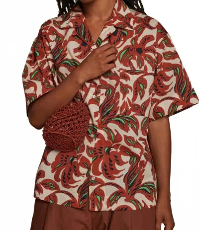 SOEUR ALEXANDRE SHORT-SLEEVED BLOUSE IN CLAY/GREEN