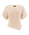 Soeur Ribbed Texture Asymmetric Hem T-shirts With Side Slit In Neutral