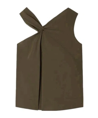 Soeur Asymmetrical Sleeveless Top With Twisted Knot Detail In Green