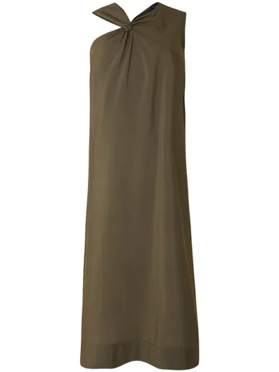 Soeur Asymmetrical Midi Dress With Twisted Knot Detail In Green