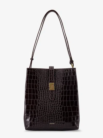 Soeur Bello Leather Shoulder Bag With Croco Effect In Brown