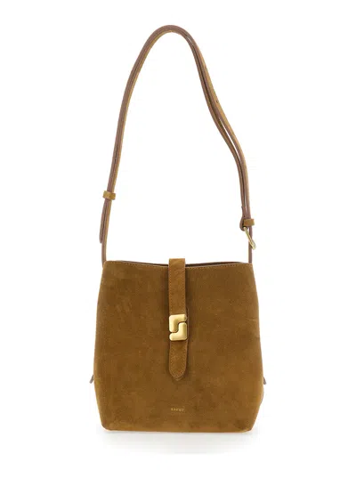 Soeur Bello Mini Leather Shoulder Handbag With Zip Closure In Brown