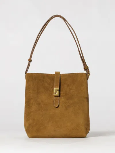 Soeur Bello Suede Calfskin Shoulder Bag With Adjustable Handle In Brown
