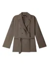Soeur Belted Double-breasted Wool Blazer In Brown