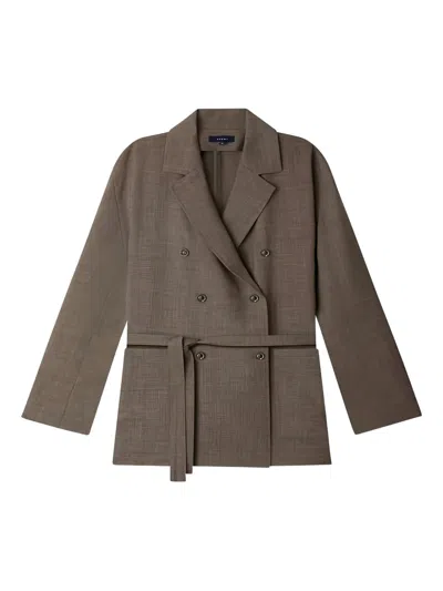 SOEUR BELTED DOUBLE-BREASTED WOOL BLAZER