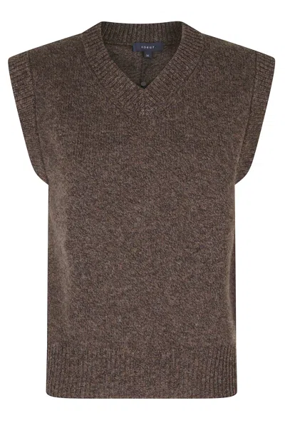 Soeur Brown Karl Sleeveless V-neck Merino Wool Cardigan
