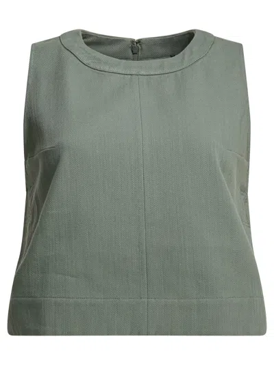 Soeur Sleeveless Round Neck Textured Fabric Top In Green