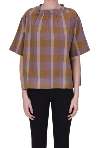Soeur Checked Print Blouse In Light Brown