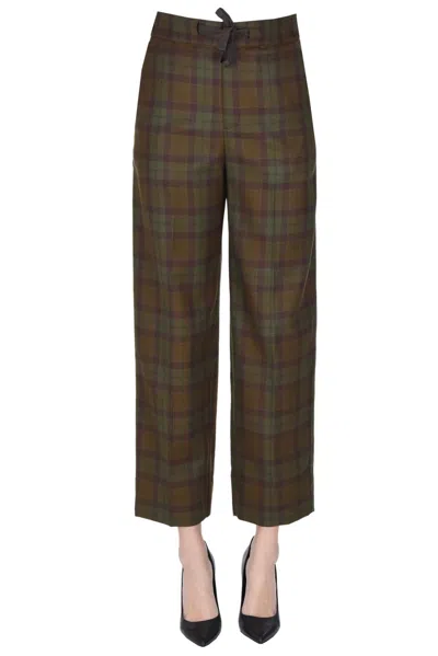 Soeur Checked Print Trousers In Olive Green